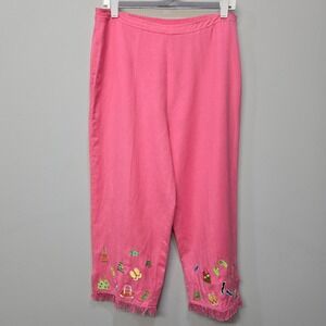 Vintage 90s Onque Casuals Capri Pants Large Pink Linen Blend Summer Tropical Fun